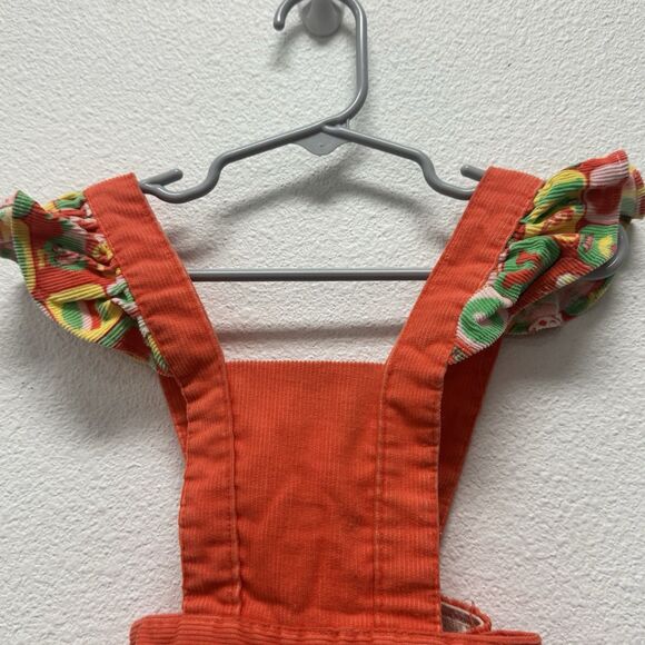 Sears Girl 6 Months Orange 70s Butterfly Corduroy Romper Overalls Vintage - Picture 3 of 5